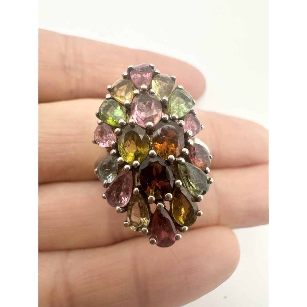 Platinum Sterling Silver Tourmaline Cluster Multicolor 3.75 Ctw Djoy Size 5 Ring
